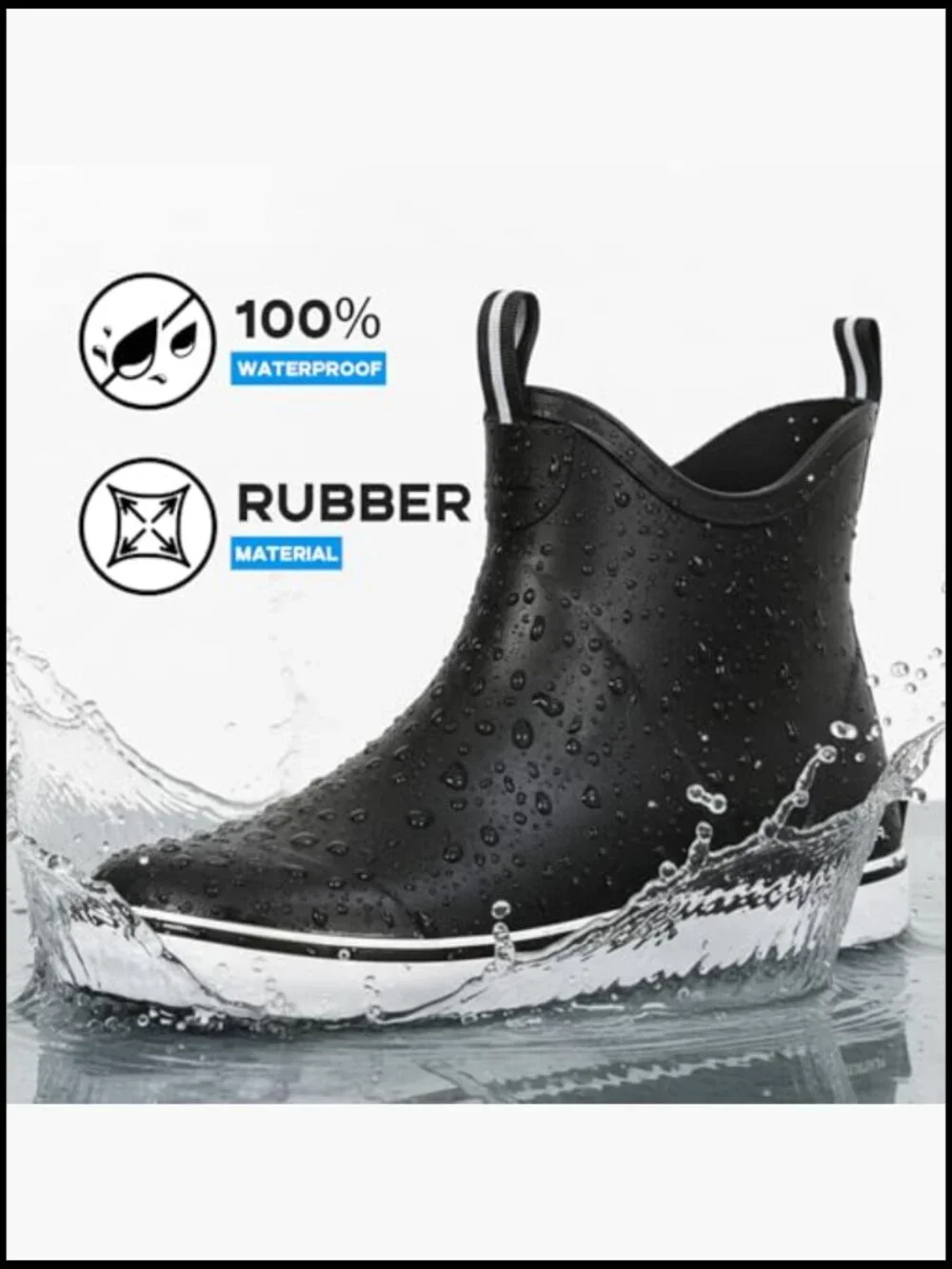 Men's Waterproof Ankle Rain Boots Non-Slip Rubber Deck Boots for Boating